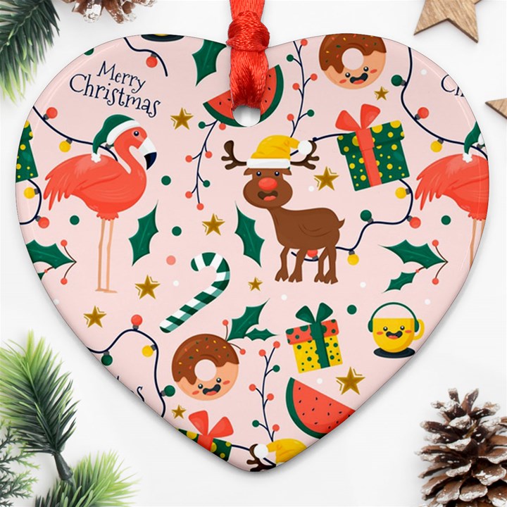 Colorful Funny Christmas Pattern Heart Ornament (Two Sides)