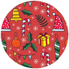 Colorful Funny Christmas Pattern Wooden Puzzle Round by Vaneshart