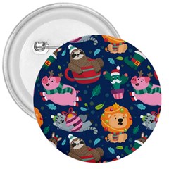 Funny Animal Christmas Pattern 3  Buttons by Vaneshart