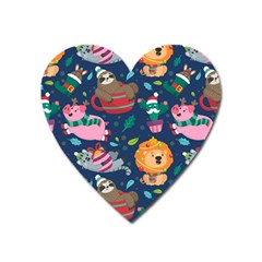 Funny Animal Christmas Pattern Heart Magnet by Vaneshart