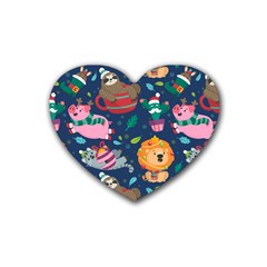 Funny Animal Christmas Pattern Heart Coaster (4 Pack)  by Vaneshart