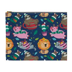 Funny Animal Christmas Pattern Cosmetic Bag (xl) by Vaneshart