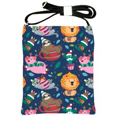 Funny Animal Christmas Pattern Shoulder Sling Bag by Vaneshart