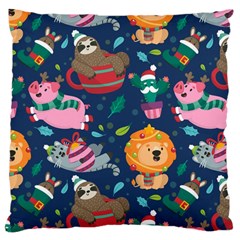 Funny Animal Christmas Pattern Large Cushion Case (two Sides) by Vaneshart