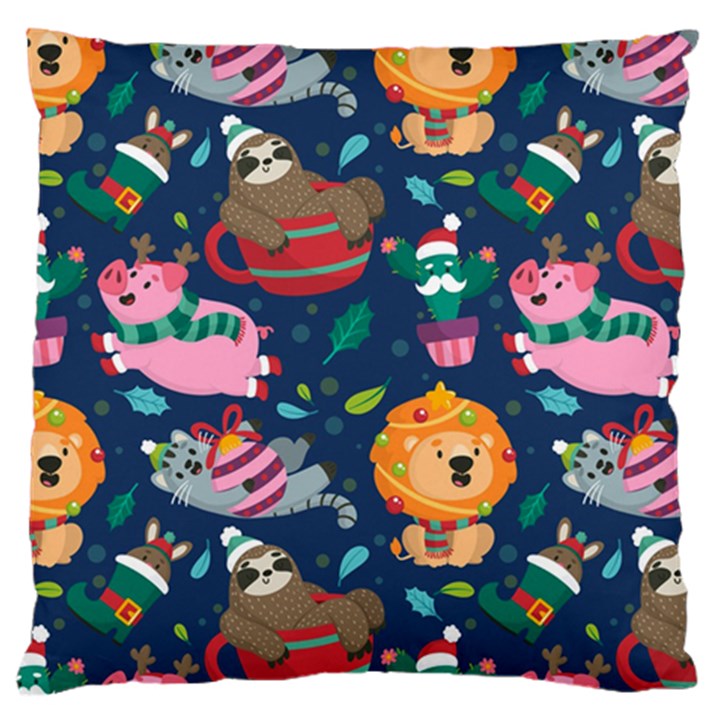 Funny Animal Christmas Pattern Large Flano Cushion Case (Two Sides)