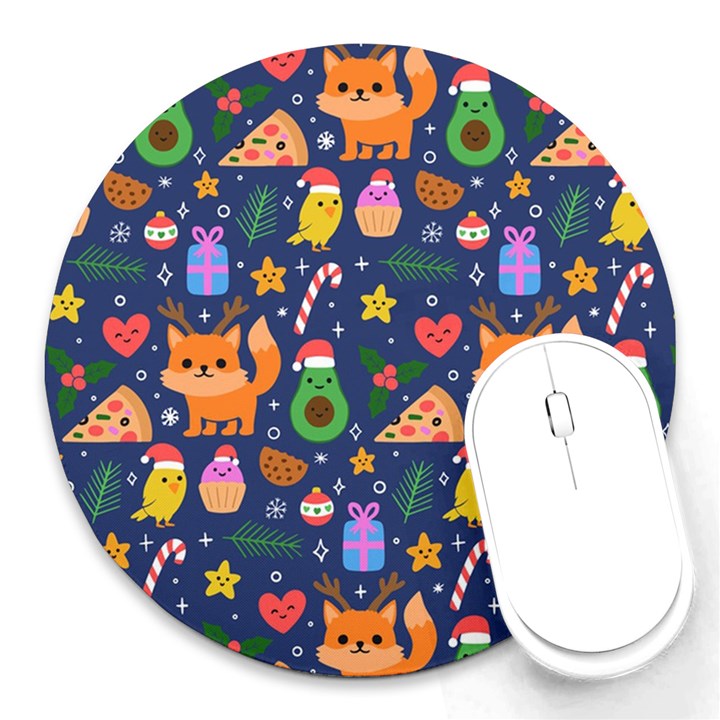 Colorful Funny Christmas Pattern Round Mousepads