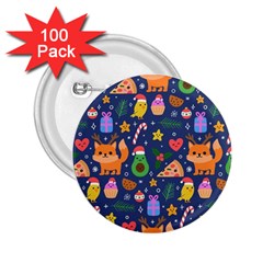 Colorful Funny Christmas Pattern 2 25  Buttons (100 Pack)  by Vaneshart