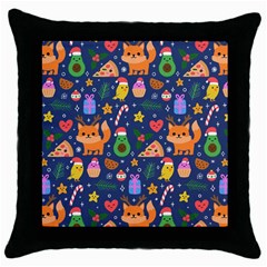 Colorful Funny Christmas Pattern Throw Pillow Case (black) by Vaneshart