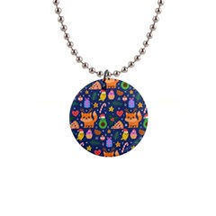 Colorful Funny Christmas Pattern 1  Button Necklace by Vaneshart