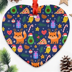 Colorful Funny Christmas Pattern Heart Ornament (two Sides) by Vaneshart