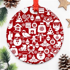 Christmas Seamless Pattern Icons Round Ornament (two Sides) by Vaneshart