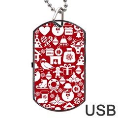 Christmas Seamless Pattern Icons Dog Tag Usb Flash (one Side) by Vaneshart