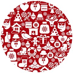 Christmas Seamless Pattern Icons Wooden Puzzle Round by Vaneshart