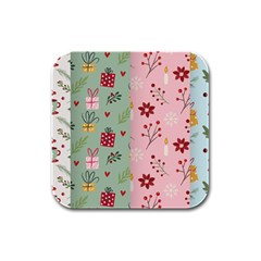 Flat Christmas Pattern Collection Rubber Square Coaster (4 Pack)  by Vaneshart