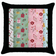 Flat Christmas Pattern Collection Throw Pillow Case (black) by Vaneshart