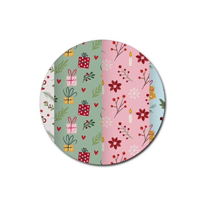 Flat Christmas Pattern Collection Rubber Round Coaster (4 pack) 