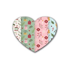 Flat Christmas Pattern Collection Rubber Coaster (heart)  by Vaneshart