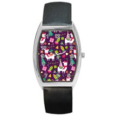 Colorful Funny Christmas Pattern Barrel Style Metal Watch by Vaneshart