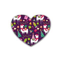 Colorful Funny Christmas Pattern Rubber Coaster (heart)  by Vaneshart