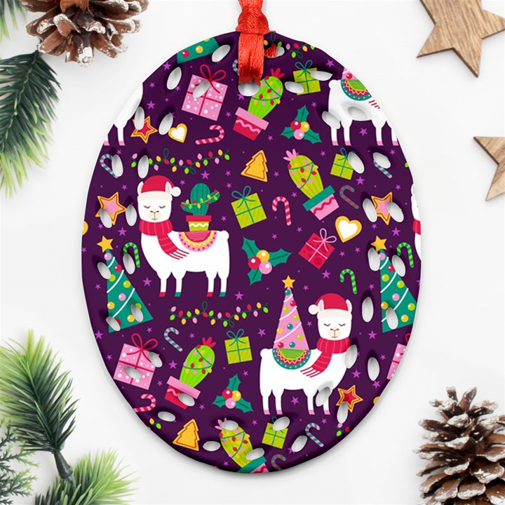 Colorful Funny Christmas Pattern Oval Filigree Ornament (Two Sides)