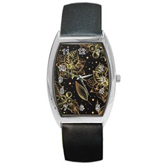 Christmas Pattern With Vintage Flowers Barrel Style Metal Watch by Vaneshart