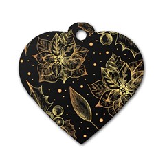 Christmas Pattern With Vintage Flowers Dog Tag Heart (two Sides) by Vaneshart