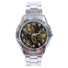 Christmas Pattern With Vintage Flowers Stainless Steel Analogue Watch by Vaneshart