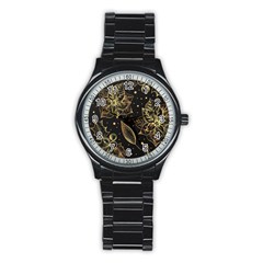 Christmas Pattern With Vintage Flowers Stainless Steel Round Watch by Vaneshart