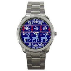 Knitted Christmas Pattern Sport Metal Watch by Vaneshart