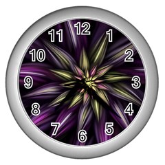 Fractal Flower Floral Abstract Wall Clock (silver) by HermanTelo