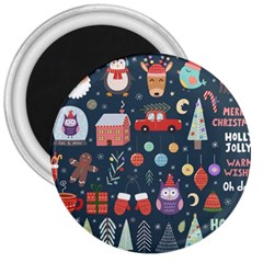 Vector Set Cute Christmas Elements Santa Penguin Deer Bear Fox Owl Trees Snowman Bird Angel More 3  Magnets by Vaneshart