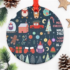 Vector Set Cute Christmas Elements Santa Penguin Deer Bear Fox Owl Trees Snowman Bird Angel More Ornament (round) by Vaneshart