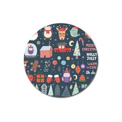 Vector Set Cute Christmas Elements Santa Penguin Deer Bear Fox Owl Trees Snowman Bird Angel More Magnet 3  (round) by Vaneshart