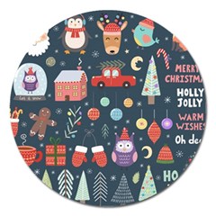 Vector Set Cute Christmas Elements Santa Penguin Deer Bear Fox Owl Trees Snowman Bird Angel More Magnet 5  (round) by Vaneshart