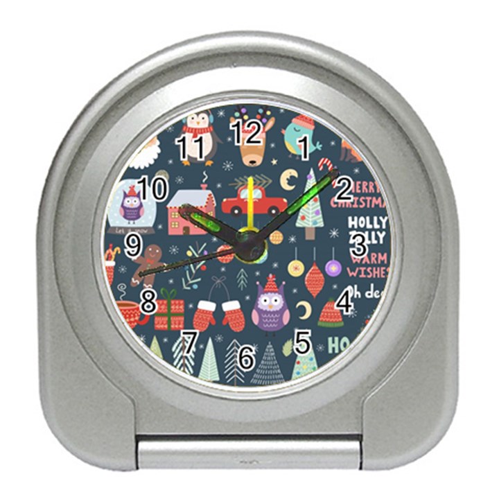 Vector Set Cute Christmas Elements Santa Penguin Deer Bear Fox Owl Trees Snowman Bird Angel More Travel Alarm Clock