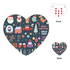 Vector Set Cute Christmas Elements Santa Penguin Deer Bear Fox Owl Trees Snowman Bird Angel More Playing Cards Single Design (heart) by Vaneshart