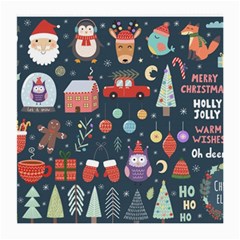 Vector Set Cute Christmas Elements Santa Penguin Deer Bear Fox Owl Trees Snowman Bird Angel More Medium Glasses Cloth (2 Sides) by Vaneshart