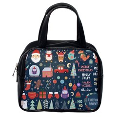 Vector Set Cute Christmas Elements Santa Penguin Deer Bear Fox Owl Trees Snowman Bird Angel More Classic Handbag (one Side)