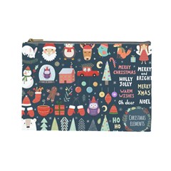 Vector Set Cute Christmas Elements Santa Penguin Deer Bear Fox Owl Trees Snowman Bird Angel More Cosmetic Bag (large)