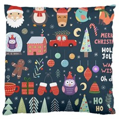 Vector Set Cute Christmas Elements Santa Penguin Deer Bear Fox Owl Trees Snowman Bird Angel More Large Cushion Case (one Side) by Vaneshart