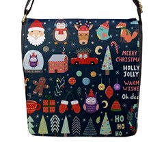 Vector Set Cute Christmas Elements Santa Penguin Deer Bear Fox Owl Trees Snowman Bird Angel More Flap Closure Messenger Bag (l) by Vaneshart