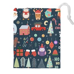 Vector Set Cute Christmas Elements Santa Penguin Deer Bear Fox Owl Trees Snowman Bird Angel More Drawstring Pouch (5xl) by Vaneshart