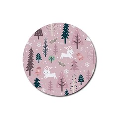 Winter Season Seamless Pattern Decoration Rubber Coaster (round)  by Vaneshart