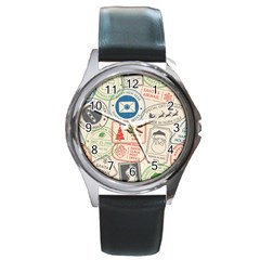 Christmas Postal Pattern Round Metal Watch by Vaneshart