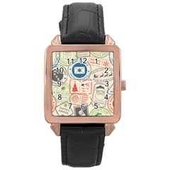 Christmas Postal Pattern Rose Gold Leather Watch  by Vaneshart