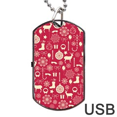 Christmas Pattern Background Dog Tag Usb Flash (one Side) by Vaneshart