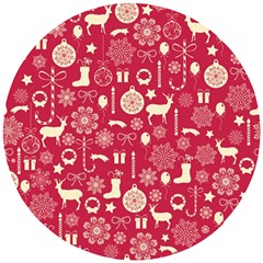 Christmas Pattern Background Wooden Puzzle Round by Vaneshart