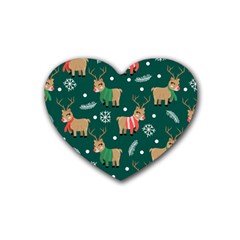 Cute Christmas Pattern Doodl Rubber Coaster (heart)  by Vaneshart