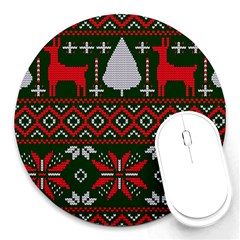 Christmas Pattern Knitted Design Round Mousepads by Vaneshart