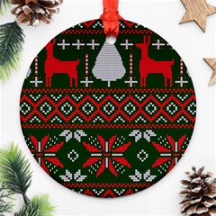 Christmas Pattern Knitted Design Round Ornament (two Sides) by Vaneshart